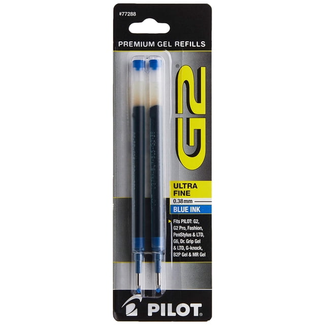 Recambios de tinta de gel Pilot G2, punta ultrafina, 0,38 mm, azul, x2