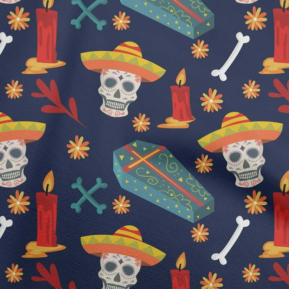 oneOone Cotton Poplin Twill Medium Blue Fabric Skull Dress Material Fabric Print Fabric By The Yard 56 Inch Wide