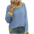 thumbnail image 2 of Fartey Fashion Striped Sweaters for Women 2024 Fall Long Sleeve Round Neck Pullovers Dressy Casual Knit Sweaters Soft Comfy Y2K Color Block Jumpers Blue S, 2 of 6