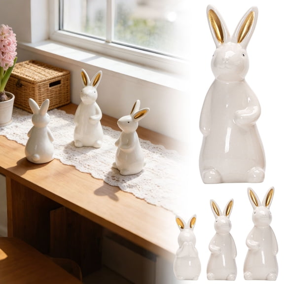 Ympkerial Ceramic Bunny Figurines White Porcelain Modern Tabletop Decor Spring Easter Bunny Statues for Home Desktop Bookshelf Wedding Centerpiece Indoor Adornments DIY Art Crafts