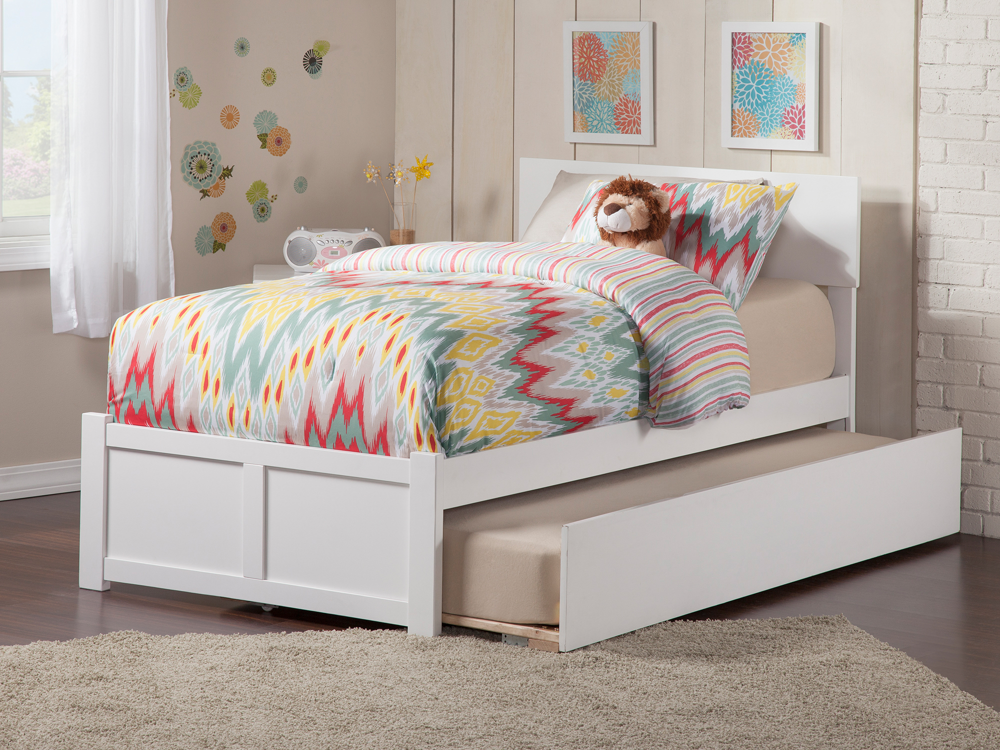Orlando Twin Extra Long Bed with Footboard and Twin Extra Long Trundle in White - image 3 of 8