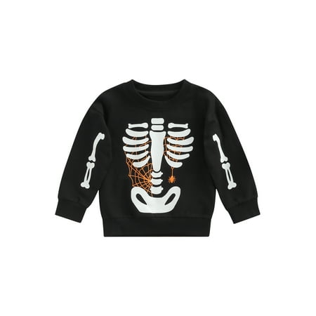 

Seyurigaoka Boys Girls Halloween Sweatshirt Letter Skeleton Pumpkin Print Crew-Neck Long Sleeve Pullover Tops for 2-7 Years Toddler Kids