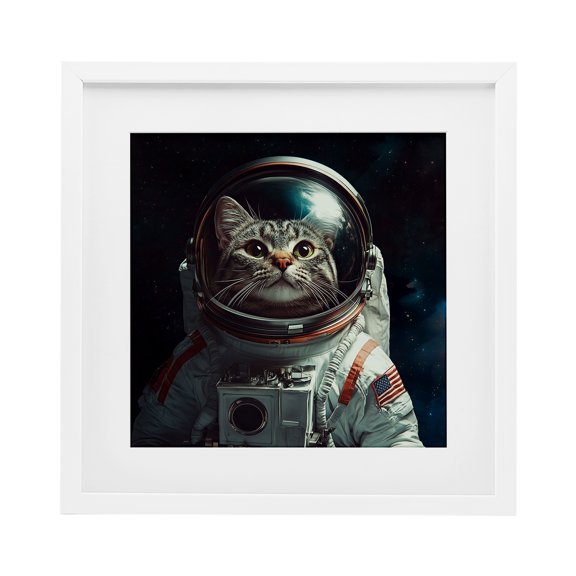 Stupell Industries Eclectic Catstronaut Cat Astronaut White Framed Print Under Glass, 13 x 13, by Jim Baldwin