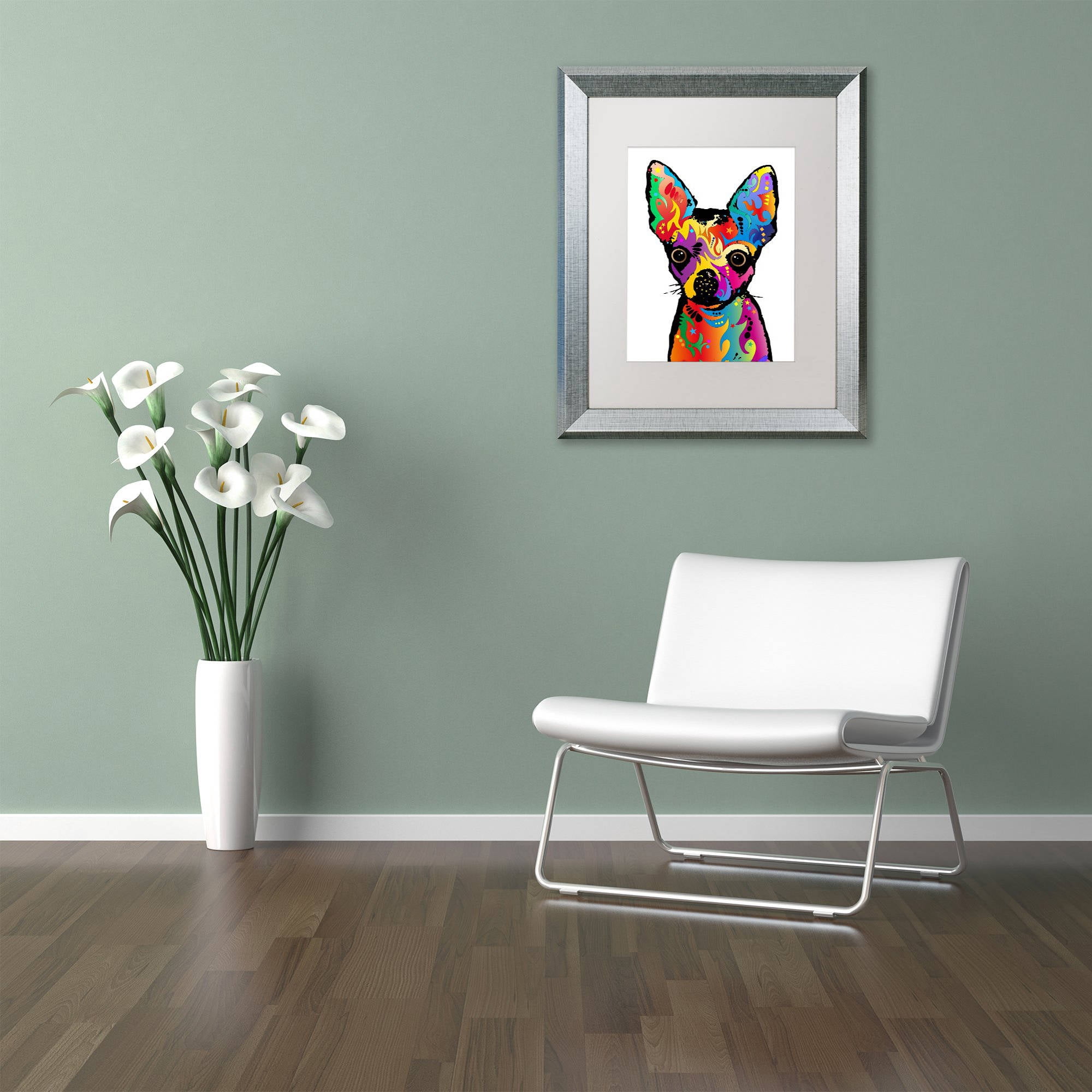 Trademark Fine Art "Chihuahua Dog White" Canvas Art by Michael Tompsett, White Matte, Silver Frame