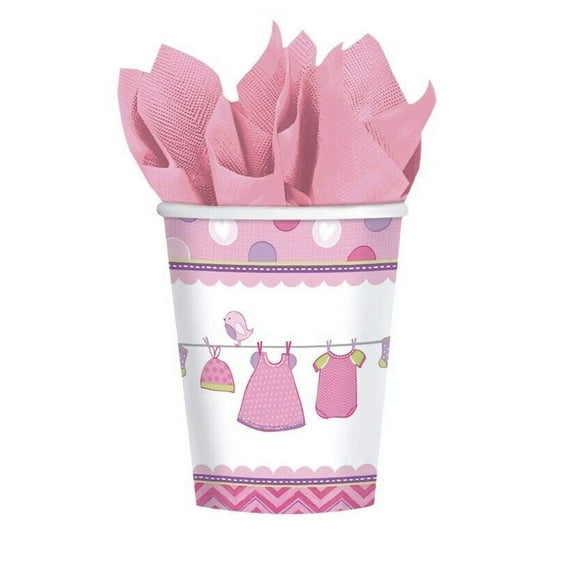 Baby Shower Girl Shower with Love Cups, 9 oz, Pack of 8
