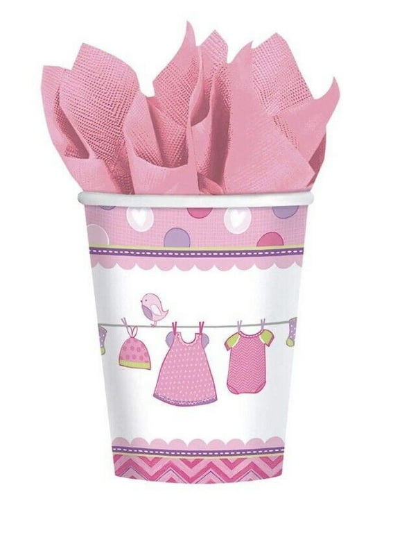 Baby Shower Girl Shower with Love Cups, 9 oz, Pack of 8