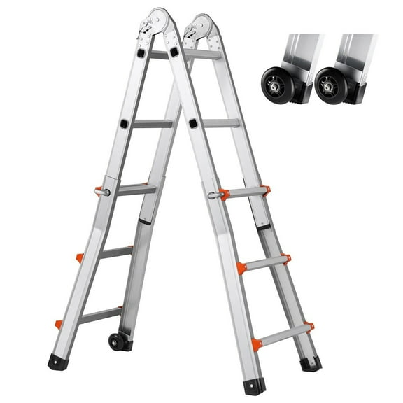 Choco Moon Extendable A-Frame Ladder 9.5FT, Multi-Purpose Home/Office, Sturdy & Safe, Lightweight Aluminum Construction