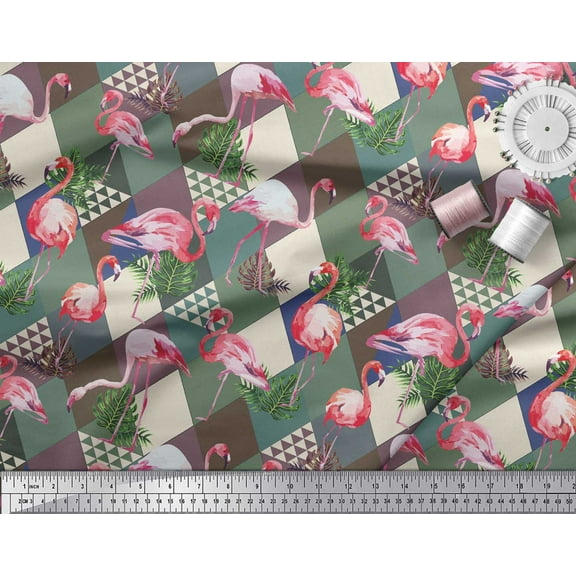 Soimoi Brown Cotton Duck Fabric Flamingo Bird Printed Craft Fabric by the Yard 44 Inch Wide
