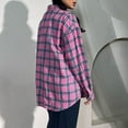 thumbnail image 6 of Yigetop Plaid Shirt Flower Pattern Printed Women's Lapel Neck Casual Cotton and Linen Long Sleeve Shirt Button Down Shirts for Women Hot Pink L, 6 of 7