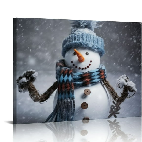 JEUXUS - Christmas Snowman Canvas Wall Art Decorations Snowy Weather Poster Picture Winter Wall Decor Canvas Print,Framed for Living Room Bedroom -