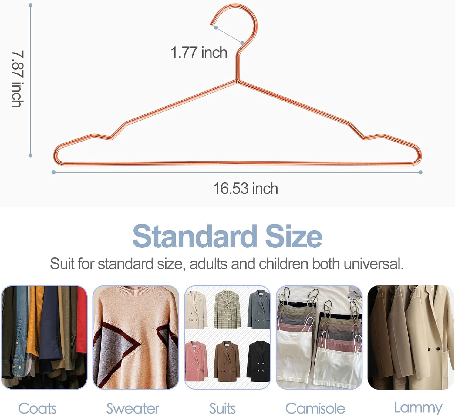 SPECILITE Metal Hangers 30 Pack , Heavy-Duty Wire Clothes Hangers with Notches, Space Saving, Rose Gold