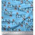 thumbnail image 1 of Soimoi Blue Cotton Poplin Fabric Floral Love Text Print Fabric by Yard 58 Inch Wide, 1 of 5