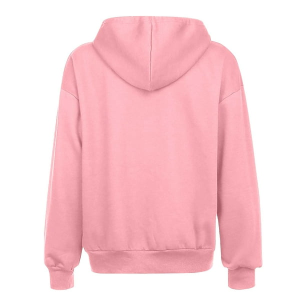 PEZHADA Zip-Up Hooded Sweatshirt For Women Solid Hoodies Teen Girl Fall  Sweatshirts Casual Long Sleeve Drawstring Jacket with Pocket Pink 