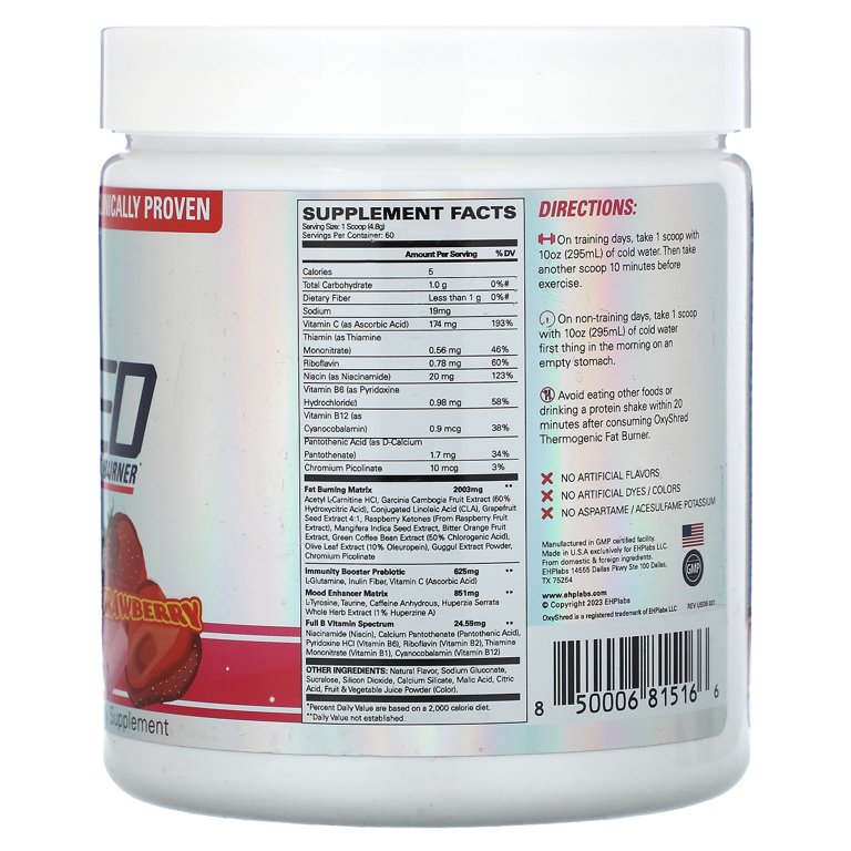how much l carnitine is in oxyshred EHP LABS OxyShred Pre Workout Powder, L Glutamine, Acetyl L Carnitine, 60 Servings