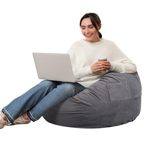 MCQ Bean Bag Lounge Chair with Matte Velvet Fabric Cover and Memory Foam Cushion, Removable and Washable, Suitable for Living Room, Children's Room, Dorm Room,3Ft Dark Grey