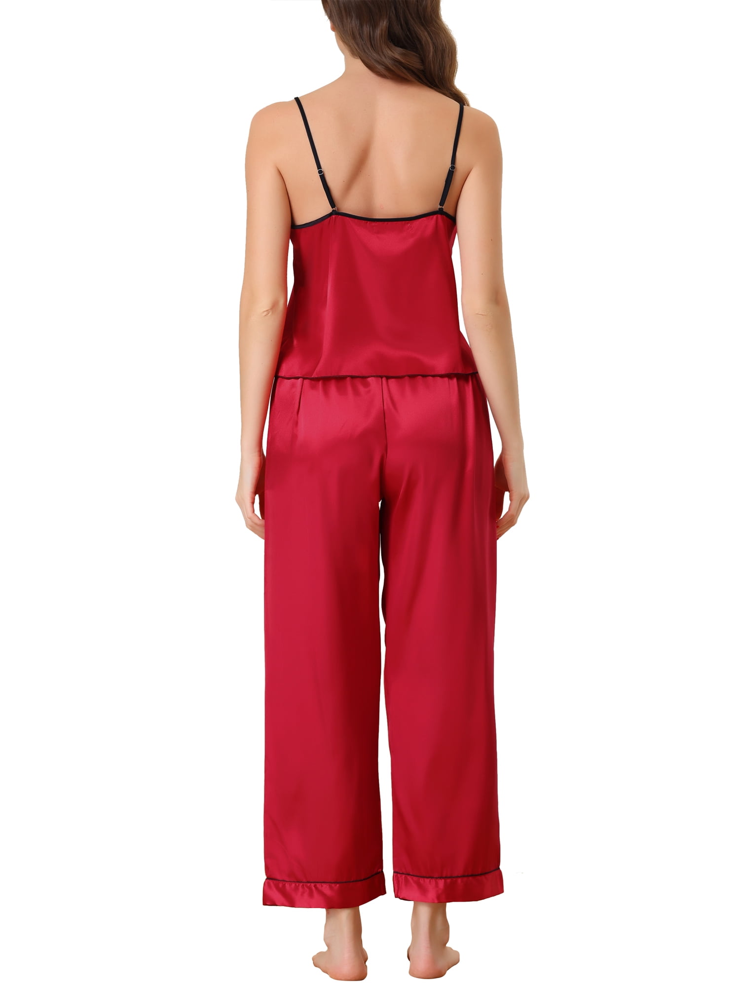 Unique Bargains Women's Suspenders Soft Ice Silk Pajamas 3 Piece Sleepwear Sets