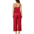thumbnail image 3 of INSPIRE CHIC Women's Satin Pajama Sets Cami Top with Palazzo Pants 2 Pcs Silky Sleepwear Nightwear S Red, 3 of 5