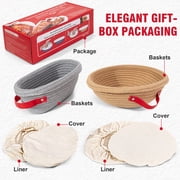 Gimgong Cotton Rope Banneton Bread Proofing Basket Set with Liners for Artisan and Sourdough Baking