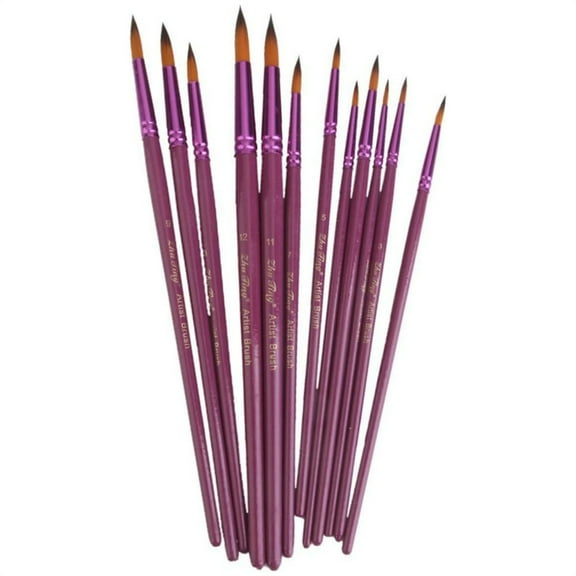 12 Pieces Artist Paint Brushes,Round Pointed Tip Brush,Fine Paint Brush,Nylon Hair Painting Brush Set,for Acrylic Watercolor Oil Painting (Purple)