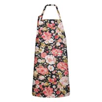 Pioneer Flower Floral Print Pattern Apron-Garden Aprons for Women with Pockets-Cotton Linen Waterproof Kitchen Cooking Gardening Aprons Adjustable for Kitchen,Cooking,BBQ and Salon 33x27 Inch