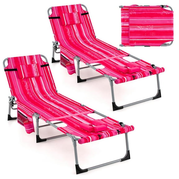 Topcobe 5-position Outdoor Folding Chaise Lounge Chair, Outdoor Patio Furniture for Garden Backyard Pool Deck-Rose Red