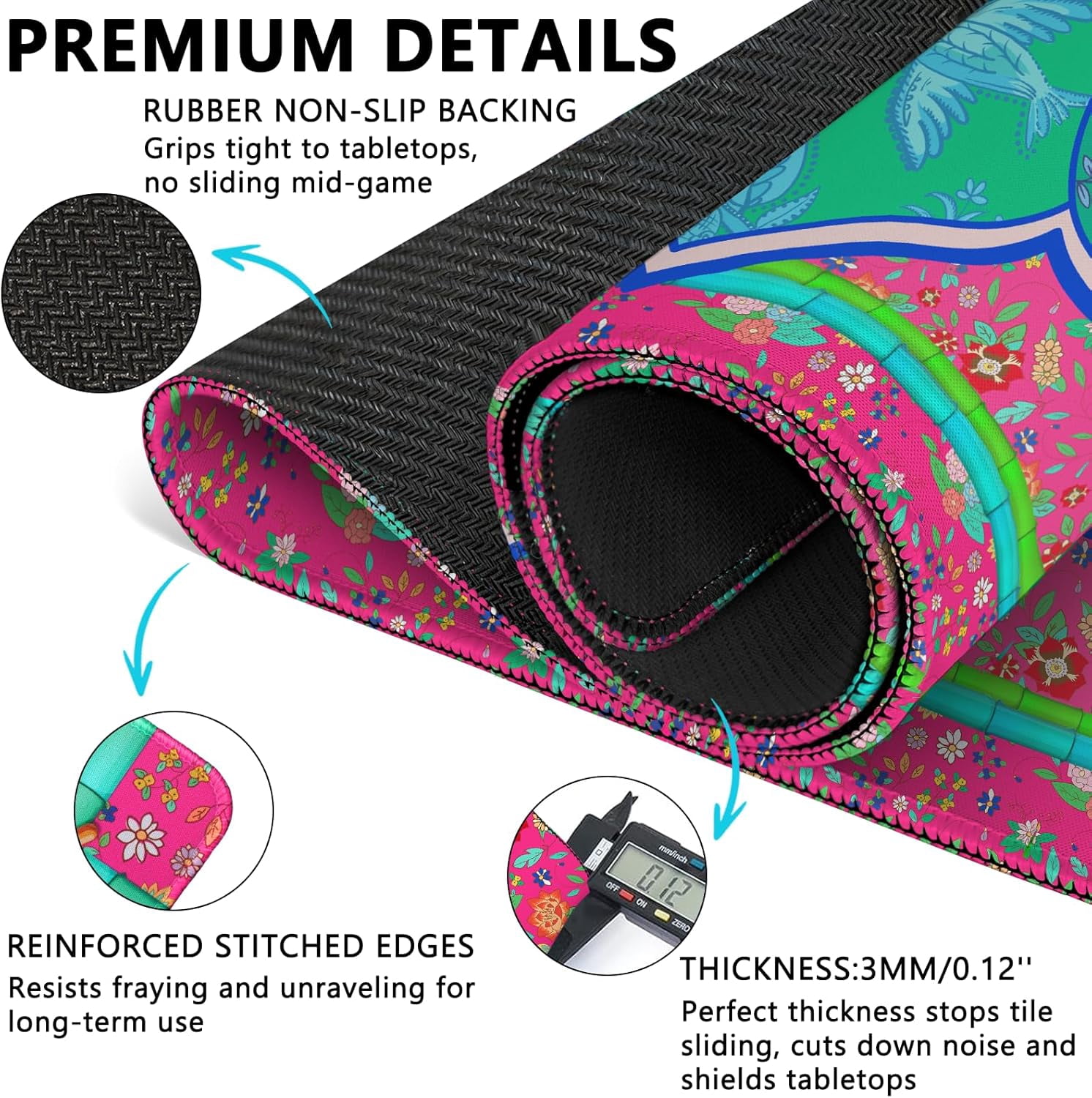 Mahjong Mat with Carrying Bag and 3 Dice, 31.5" X 31.5" Noise Reduction Mahjong Table Cover, Non Slip Gaming Mat for Board Tile Games Poker Card Dominoes, Mahjong Gifts for Women Mahjong Accessories