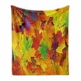 thumbnail image 1 of Fall Soft Flannel Fleece Blanket, Different Colored Vibrant Many Autumn Maple Leaves Nature in November Scenery Photo, Cozy Plush for Indoor and Outdoor Use, 60" x 80", Yellow Purple, by Ambesonne, 1 of 6