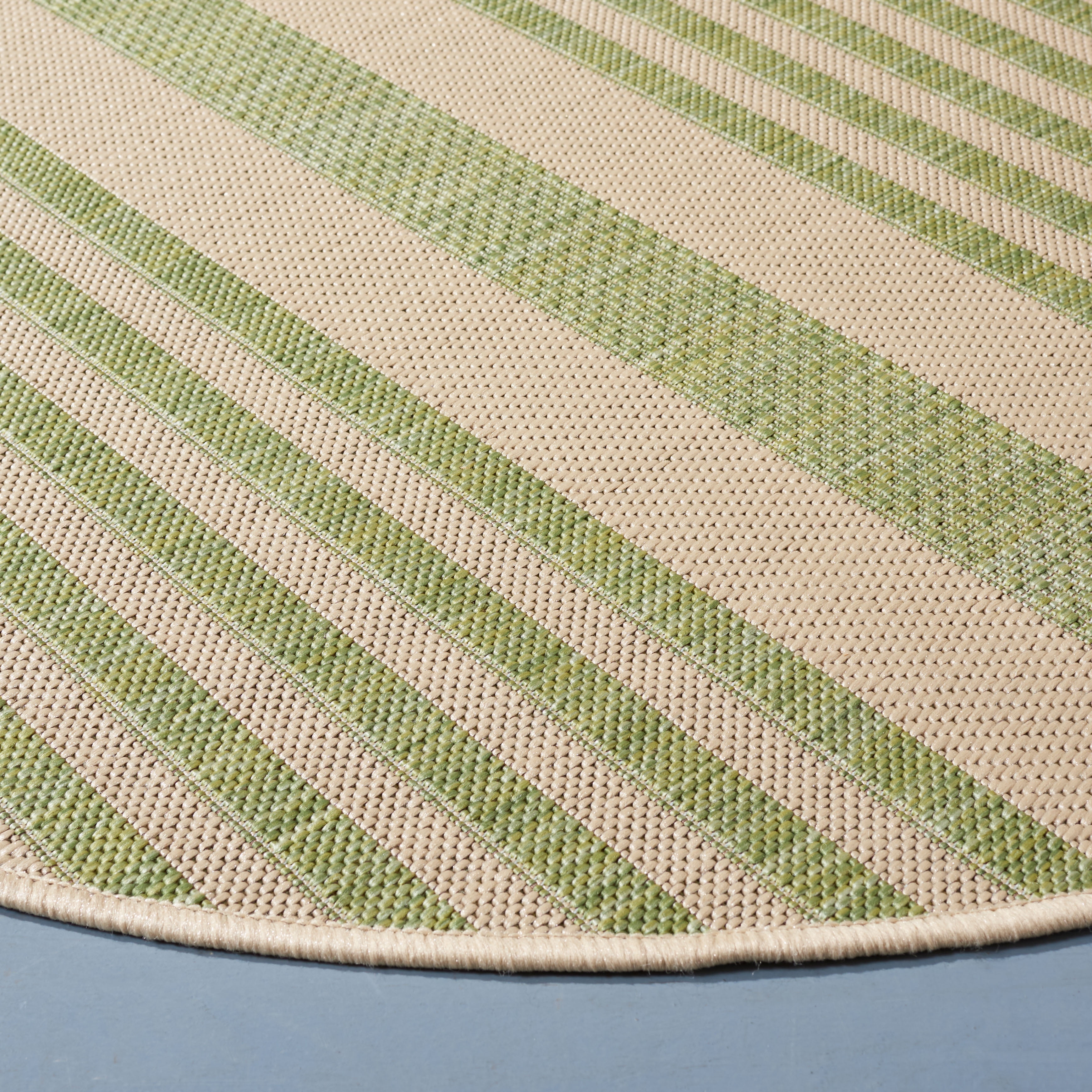 Safavieh Courtyard Caroline Striped Indoor/Outdoor Area Rug, Beige/Sweet Pea, 4' x 4' Round