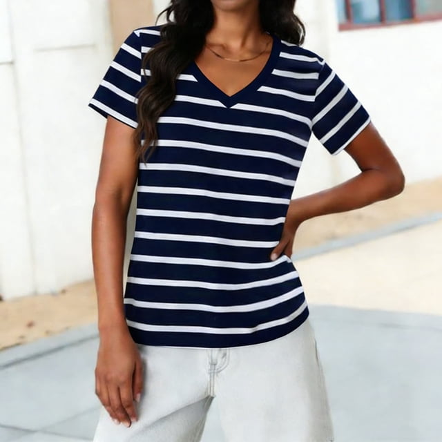 LVHAOGJOB T-Shirts en Coton pour Femmes à Manches Courtes Graphiques V Neck Hauts pour Dames Tunique