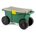 thumbnail image 1 of Carrito de jardín rodante con asiento y banco de almacenamiento de plástico, color verde, 1 of 7