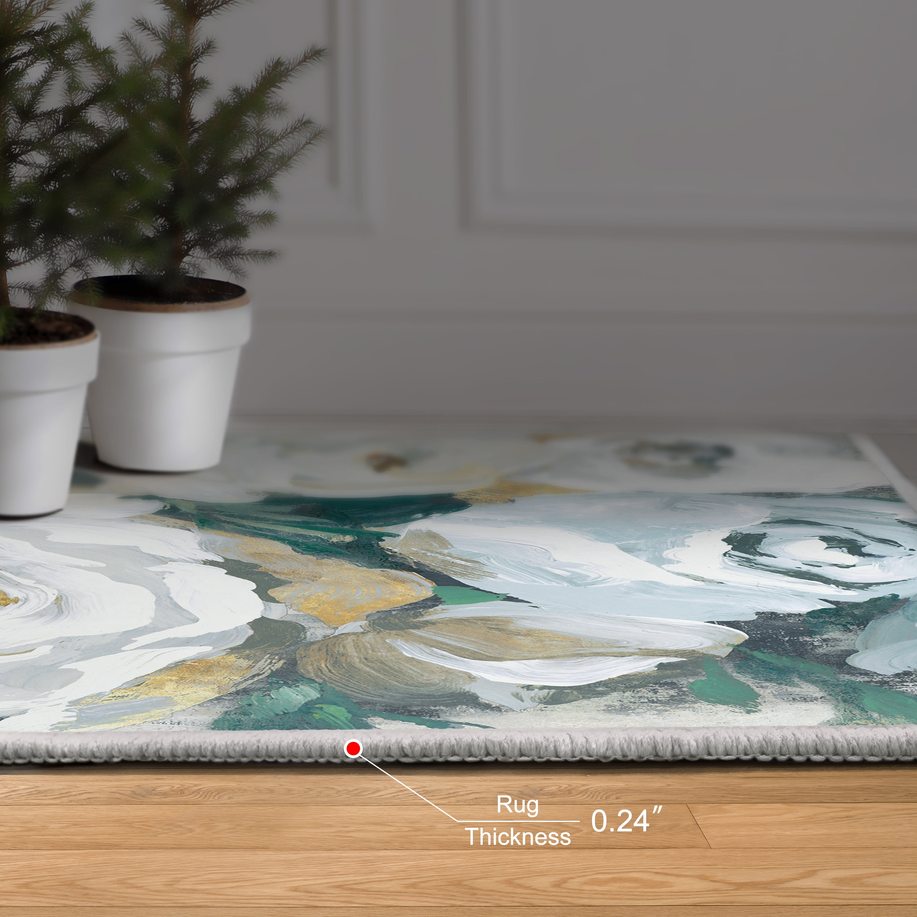 White Bouquet of Florals II Washable Art Area Rug size 5'x8'