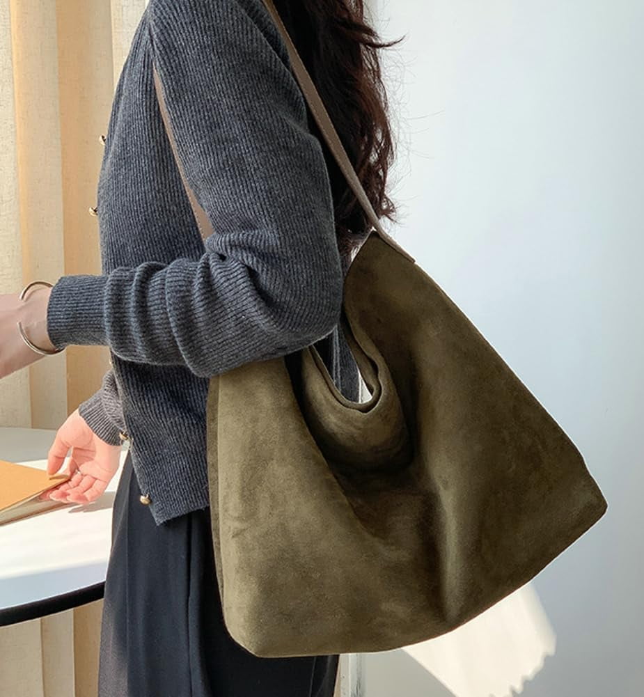 Zhengup Slouchy Suede Tote Shoulder Bags for Women Large Soft Underarm Bag Working Purse Handbag Travel Satchel Winter Fall