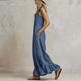 thumbnail image 6 of Cmfcve Women's Cotton Blend Jumpsuits Casual Dressy Ruffled Wide Leg Pants Summer Solid Color Fashion Overalls with Pockets, 6 of 6