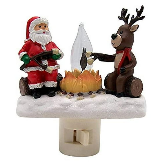 Roman 4.25" H Santa and Reindeer Camp Christmas Night Light