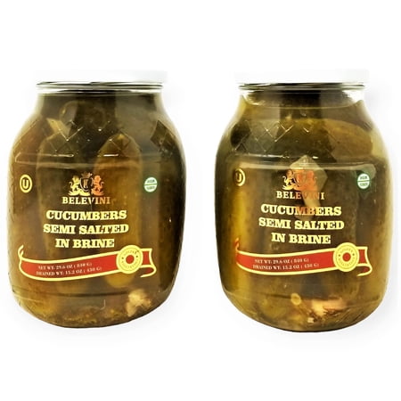 Belevini Cucumbers Semi Salted in Brine, Kosher, Vegan, Non-GMO, 29.6oz/840 grams, Pack of 2
