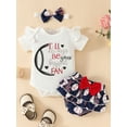 thumbnail image 5 of JYYYBF Baby Girl 3Pcs Baseball Outfits Short Sleeve Romper + Ruffle Shorts + Headband Set Newborn Clothes, 5 of 7
