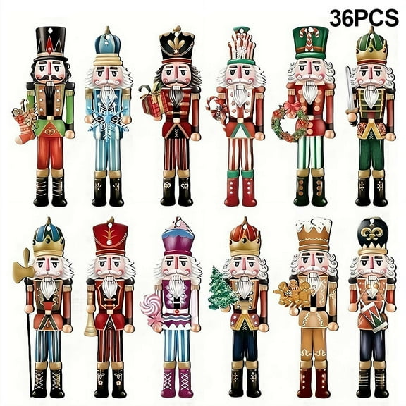 36 PCS Christmas Nutcracker Wooden Ornaments Wood Hanging Decoration Set for Christmas Tree Hanging Wood Crafts Holiday Decor Xmas Party Supplies