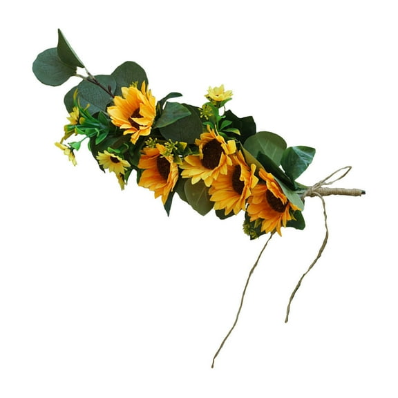 Artificial Sunflower Garland with Greenery, Rustic Fake Sunflower Swag Floral Hanging Decor for Wedding Arch, Party, or Home Decoration