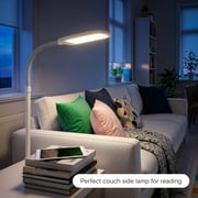 Brightech Litespan Slim LED Lamp, Modern Floor Reading Lamp Over Chair for Living Rooms & Offices, Tall Lamp with Adjustable Gooseneck, Crafts Work Light, Dimmable Standing Lamp for Bedroom - White