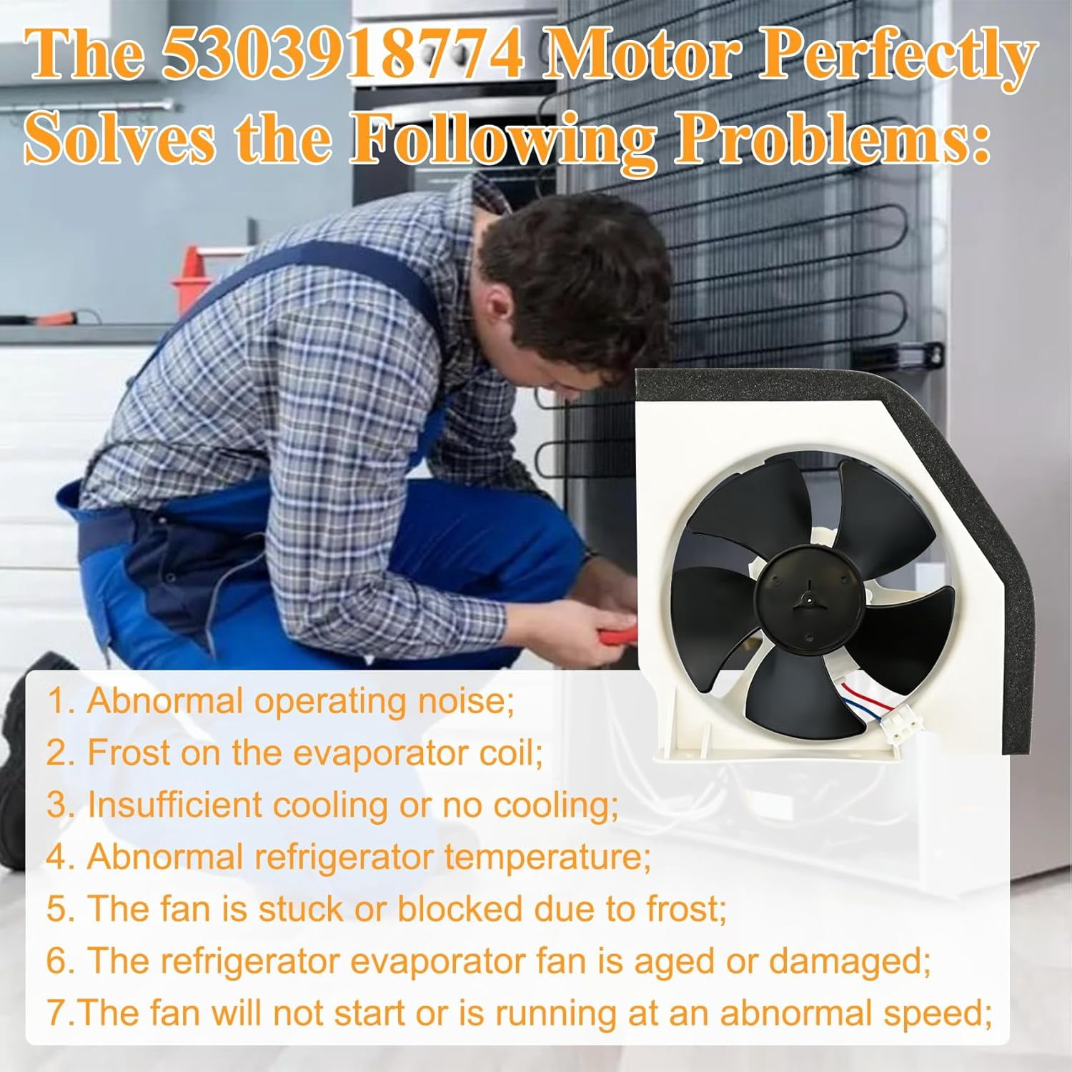 5303918774 Condenser Fan Motor Compatible with Ken-More frigi-daire Crosley Refrigerator FRS6KR5JSB0, FRT17G5CSBC, FRT18IL6DWP, etc. Part Number: 240334001, 240397101, 240525401, 241681101