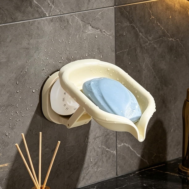 Jabonera con ventosa sin necesidad de taladrar y con tapa – Jabonera giratoria de pared con desagüe para baño, cocina o ducha.