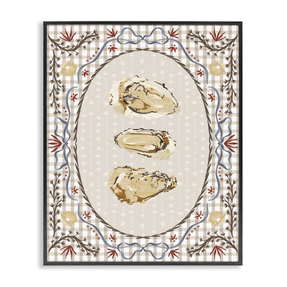 Stupell Industries Farmhouse Vintage Oyster Trio Black Framed Giclee Art, 11 x 14, by Vero Illustrates