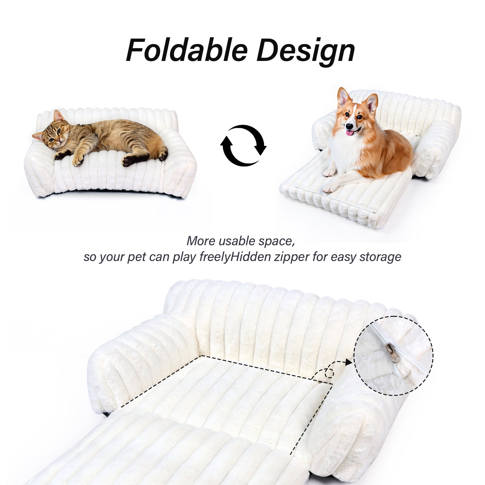 WATANIYA Sofa Couch Bed with Washable Cushion for Cosy Soft Small Dog and Cat,Cream White