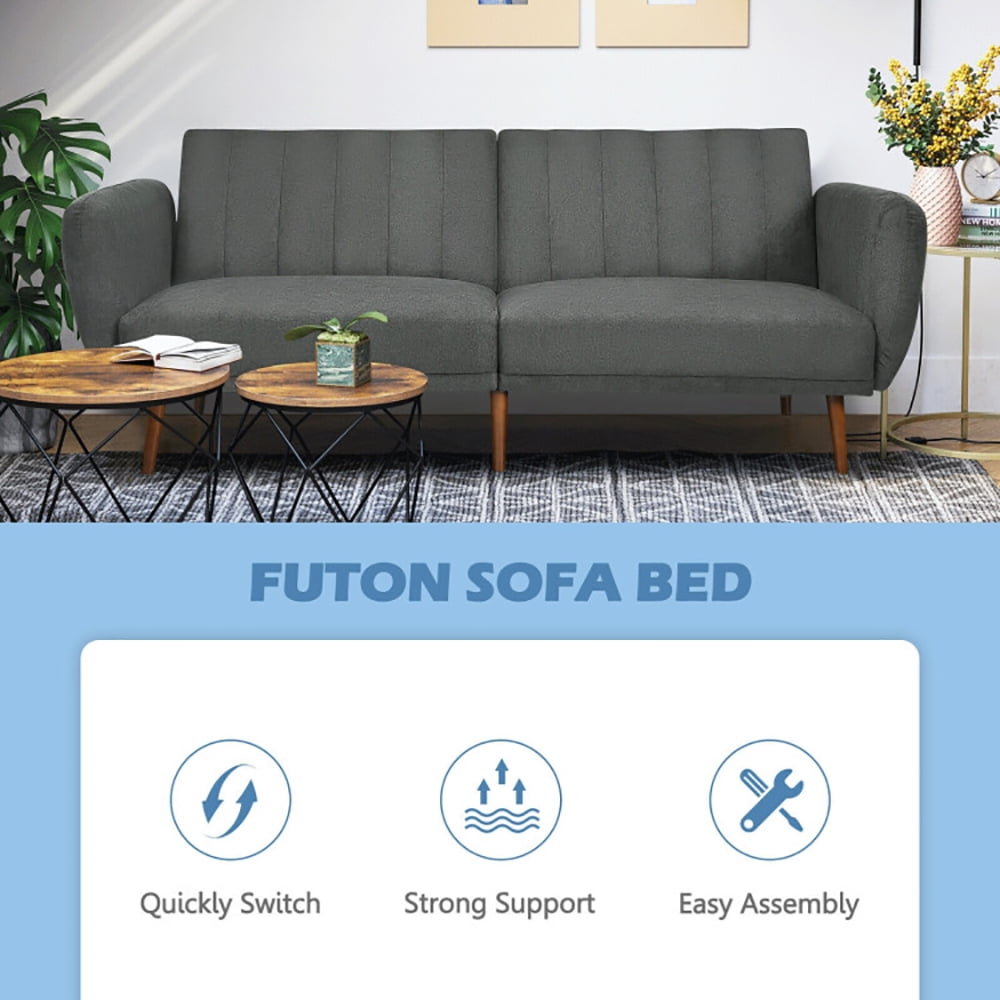 Finihen Convertible Futon Sofa Bed, Modern Convertible Sleeper Couch, Adjustable Couch Sleeper with Wood Legs, for Studio, Apartment, Office, Small Space, Living Room, Bedroom, Gray Finihen Convertible Futon Sofa Bed, Modern Convertible Sleeper Couch, Adjustable Couch Sleeper with Wood Legs, for Studio, Apartment, Office, Small Space, Living Room, Bedroom, Gray