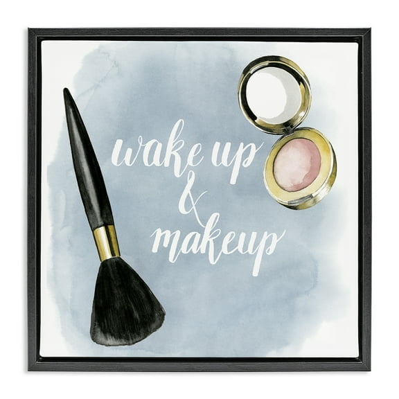 Stupell Industries Watercolor Wake Up & Make Up Beauty & Fashion Painting Black Floater Framed Canvas Art Print Wall Art, 18 x 18