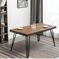 thumbnail image 3 of 7-Piece Industrial Dining Set, Square Dark Pine Top Table with Metal Hairpin Legs, Faux Leather High-Back Chairs with Metal Sled-Style Legs for Kitchen, Brown, 3 of 7