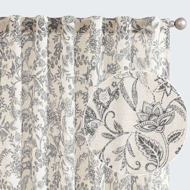 Cortinas Jinchan, mezcla de lino floral, 160 x 160 cm, 2 paneles