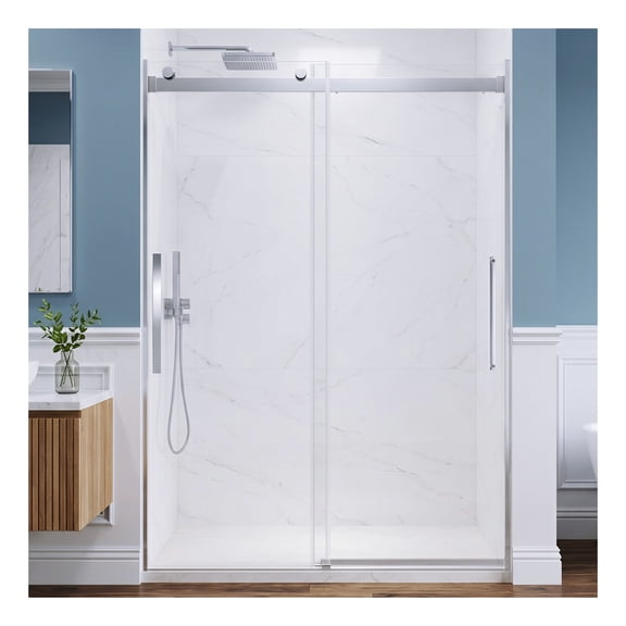 Stellar Series 51 to 54 in. x 76 in. Sliding Bypass Frameless Shower Door in Polished Chrome with Tsunami Guard Tempered Clear Glass
