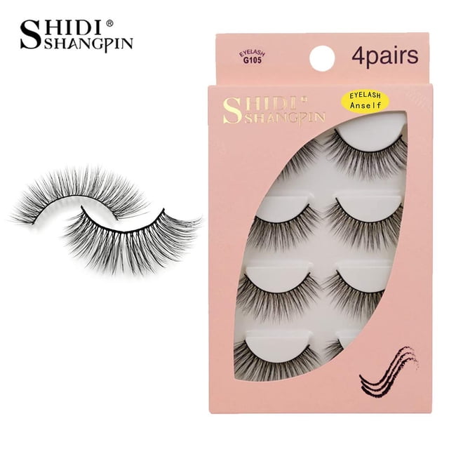 Longs Cils Naturels, Faux Cils 4 Paires de Cils imitation 3D, Réutilisables, Noirs