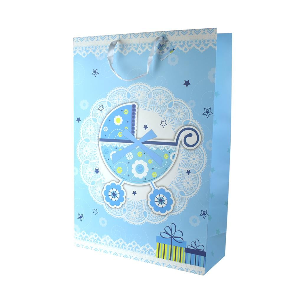 Extra Large Baby Shower Stroller Gift Bag with Tag, Blue, 29Inch